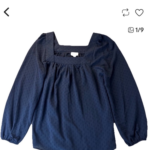 Wonderly Tops - Wonderly Navy Square-Neck Long Sleeve Blouse. Spring Blouse